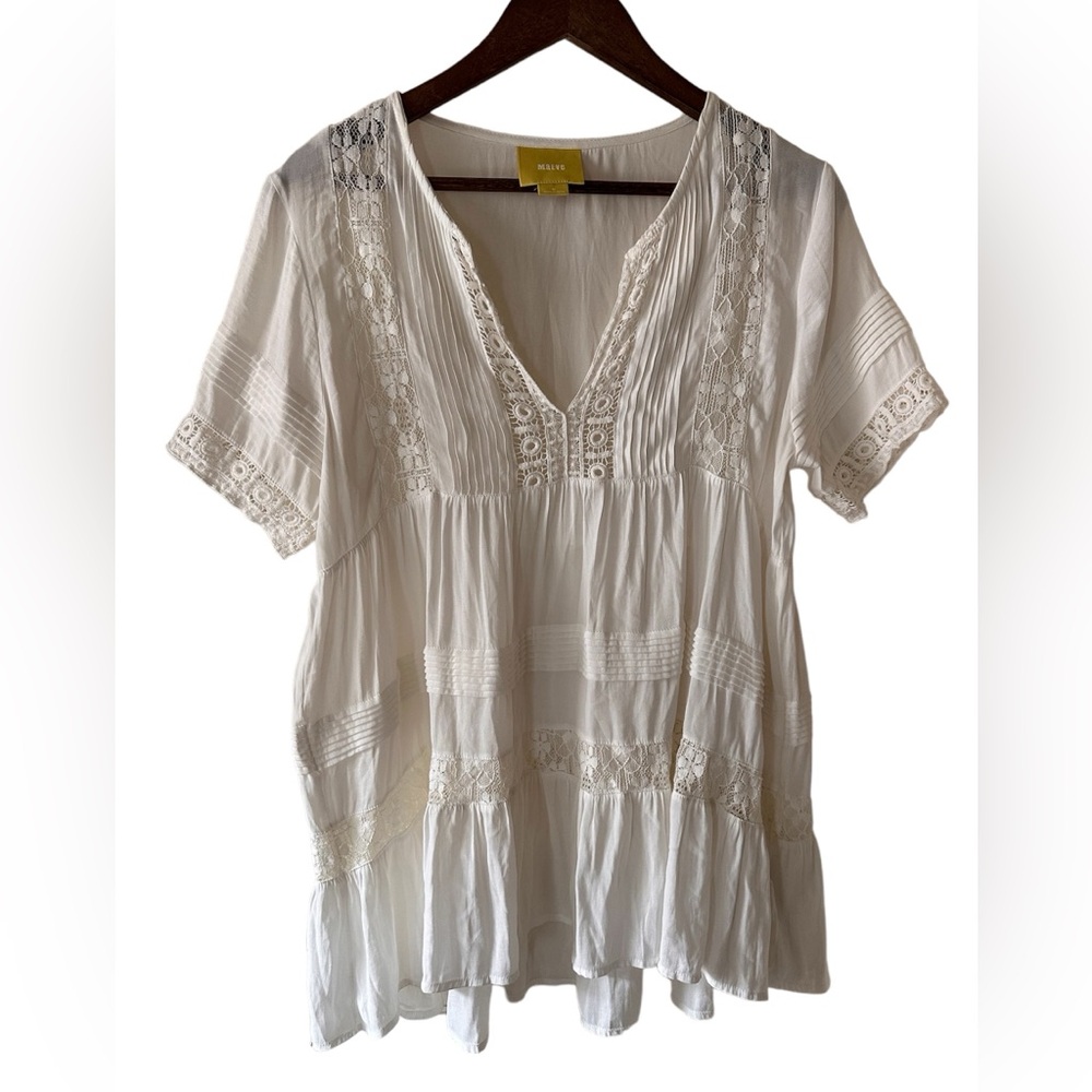 Anthropologie Maeve White Tiered Boho Cottagecore Lace top size medium